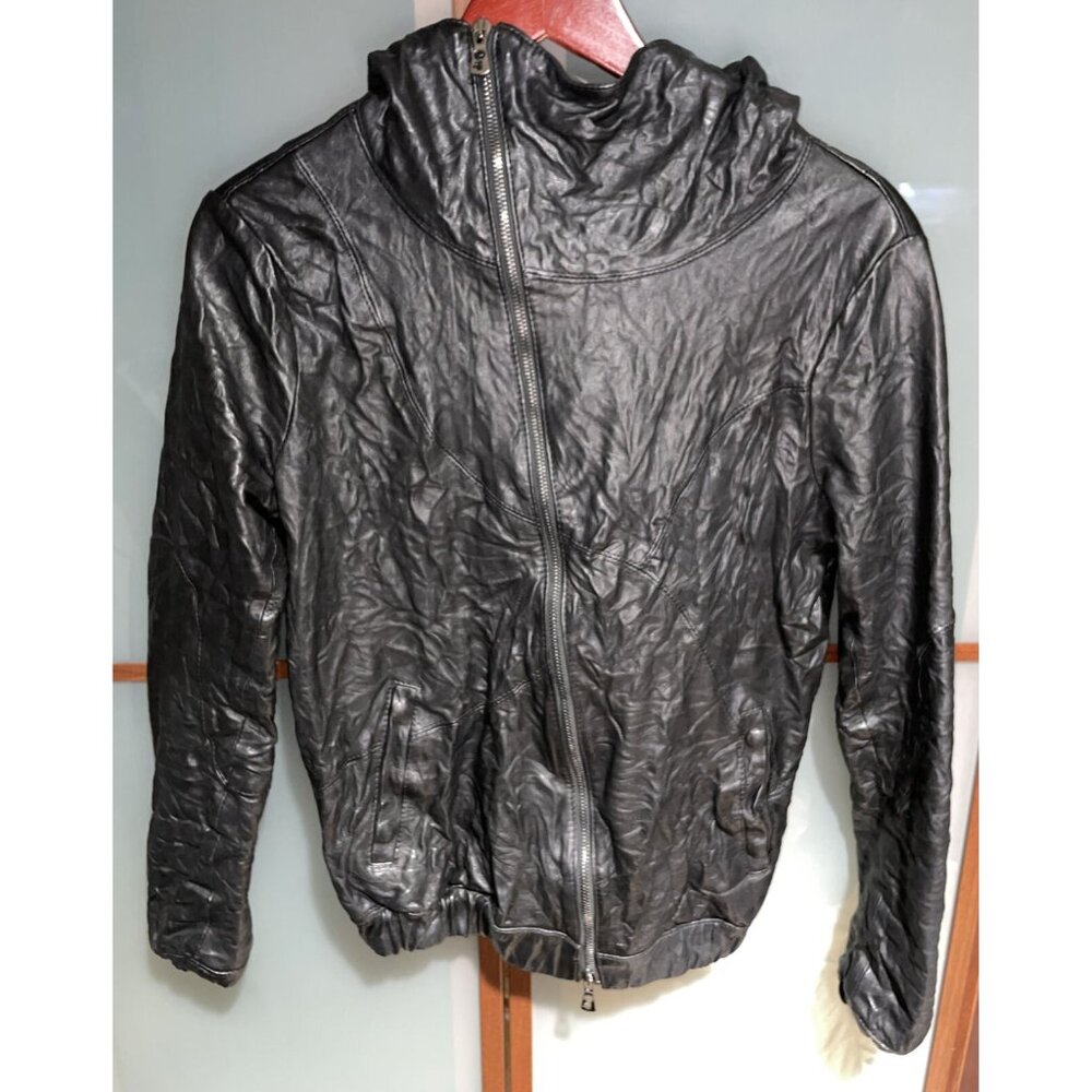 BenHeart Unisex Hooded Full Asymmetrical Zip Genuine Lamb Leather Jacket Size XS